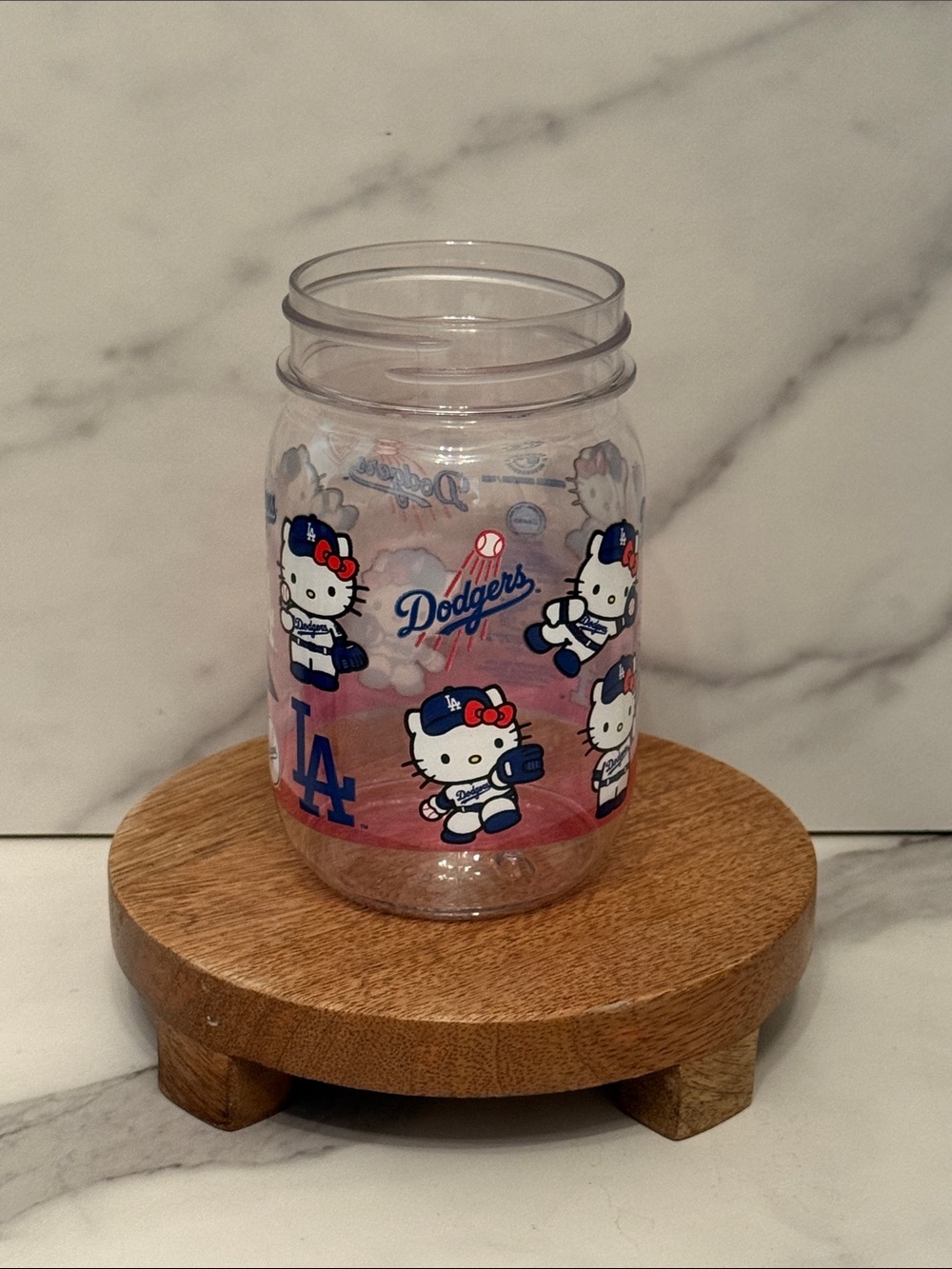 Hello Kitty x Dodgers Clear Mason Jar Mug - Pink & Blue